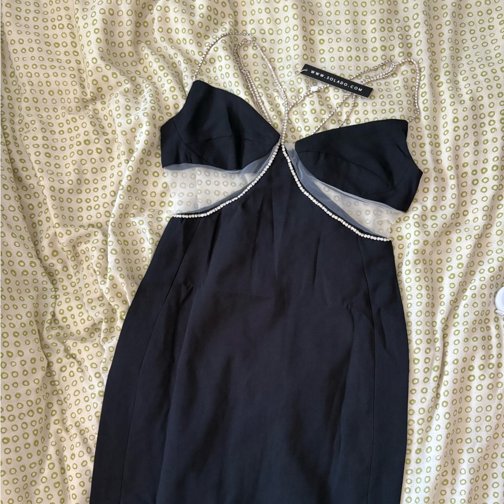 Stunning Cut Out Midi Dress with Rhinestones